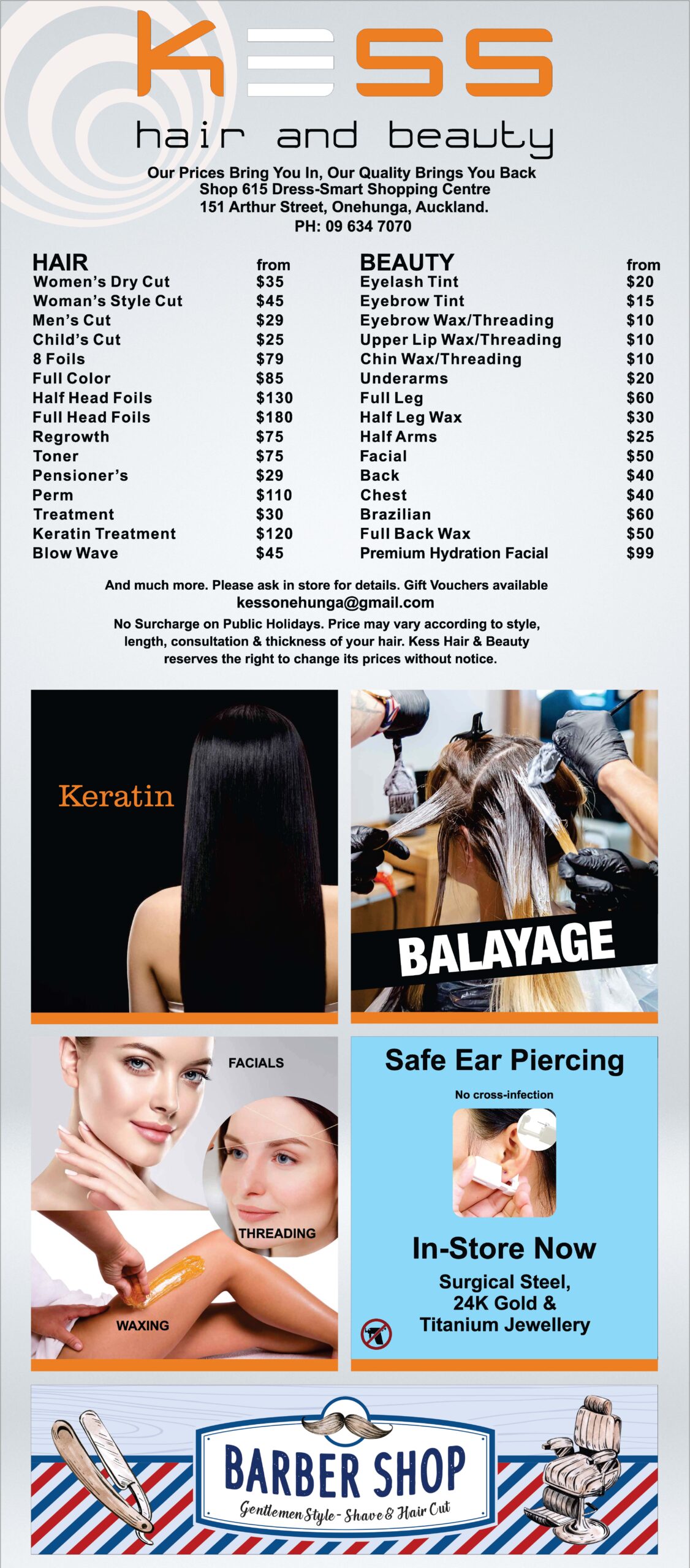 Kess Hair & Beauty | Kess Hair and Beauty Price List | Dress Smart Auckland