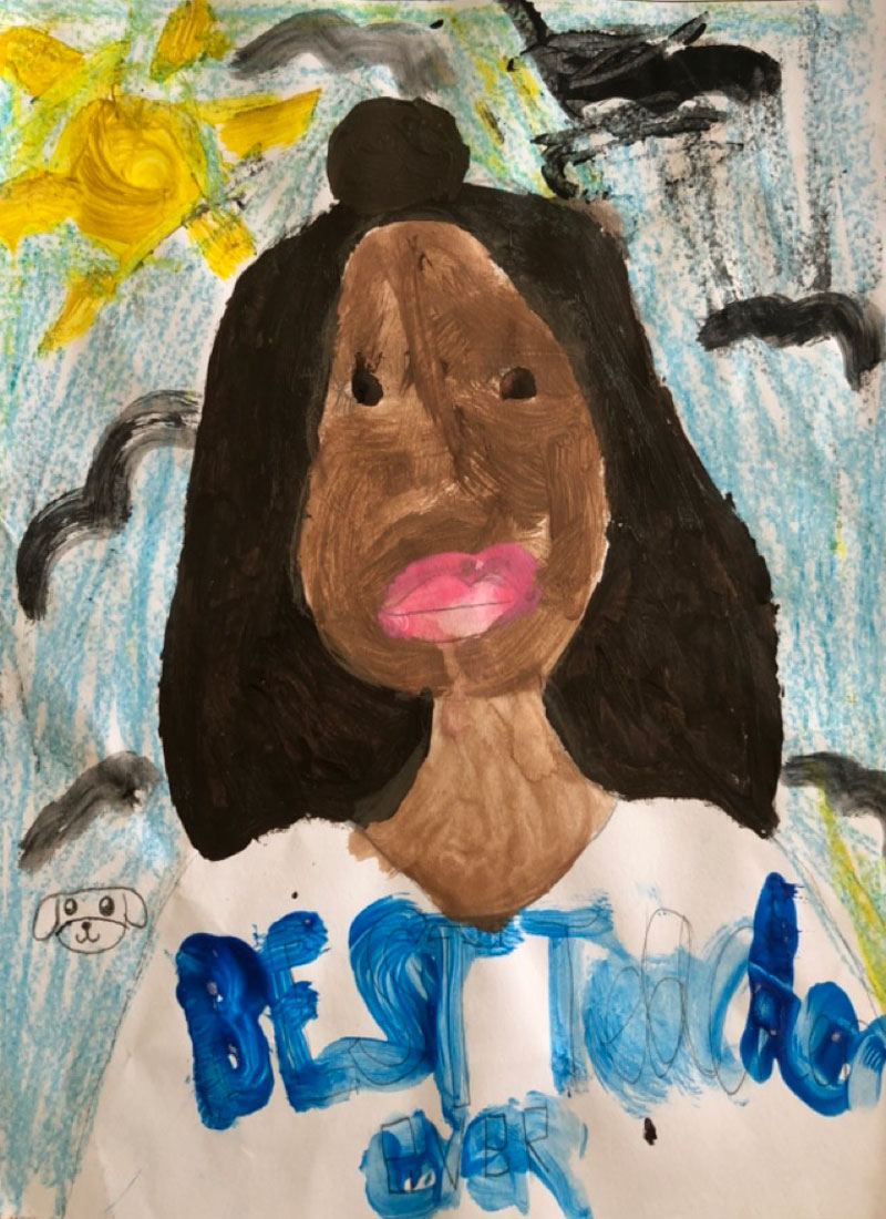 Artwork created by Lucia, aged 10, showing "Miss"