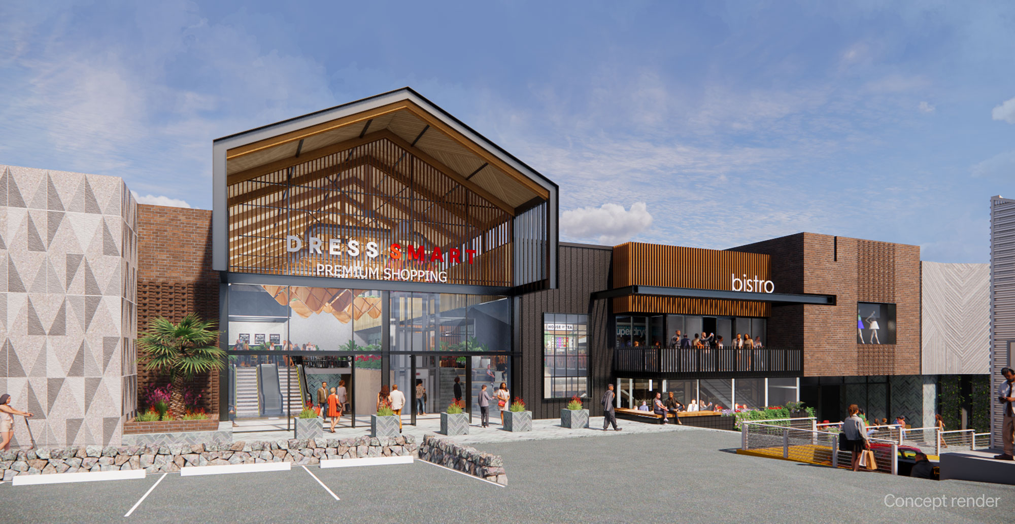 Rendered concept image showing the exterior of Dress Smart Auckland