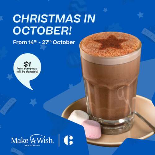 All hot chocolates sold – $1 from every cup will be donated to Make A Wish. 